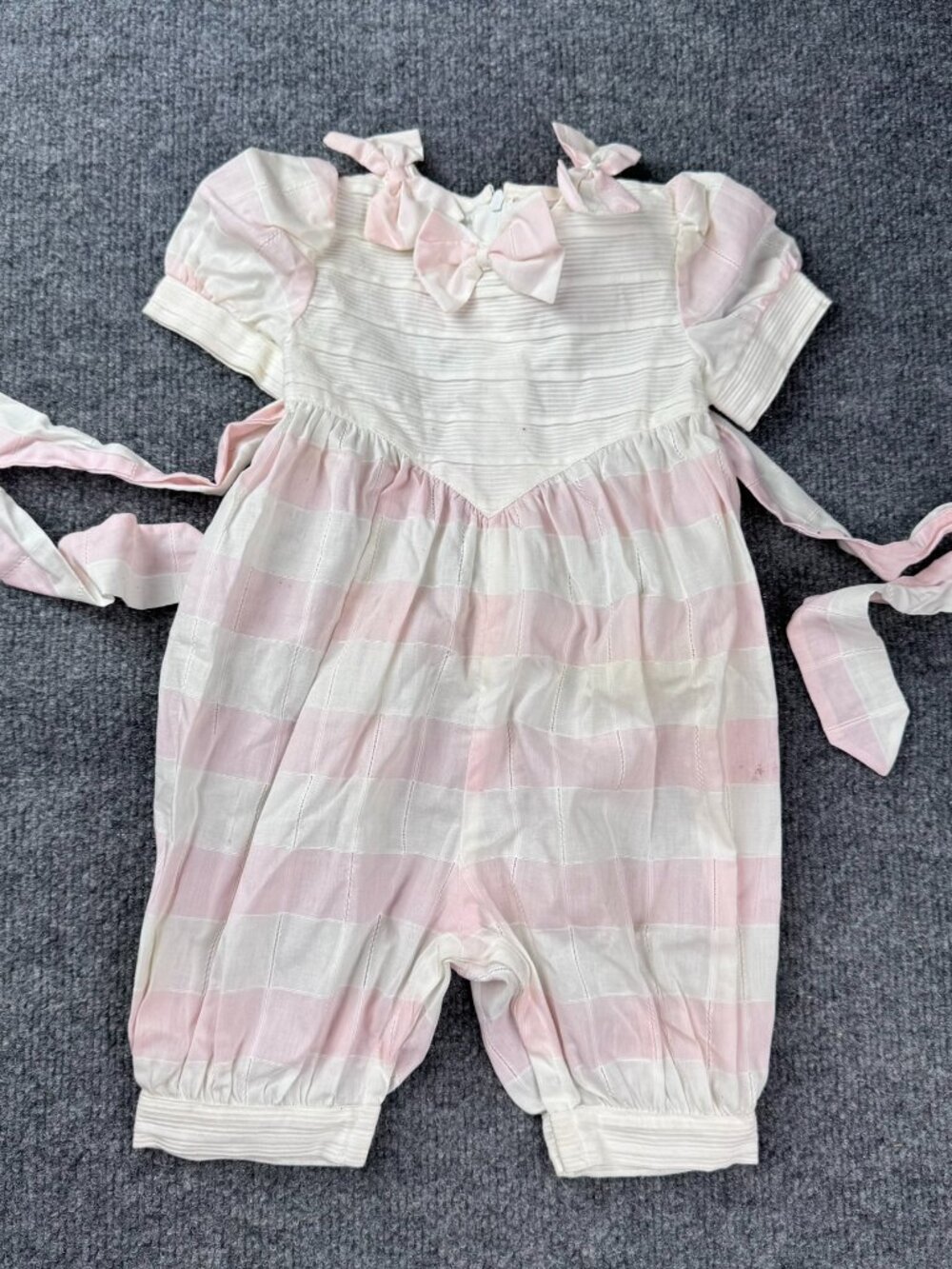 Vintage Nina Ricci Paris Baby Girl Romper 6M Pink Striped One Piece AS IS Stain
